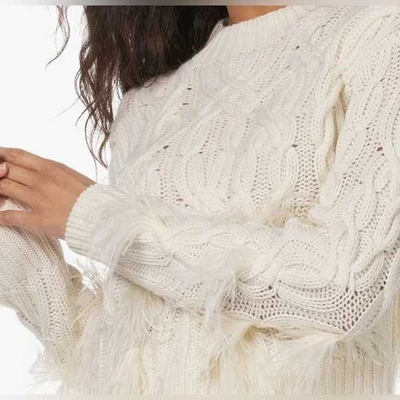 Vince | Feather-trimmed cable-knit wool and cashmere-blend sweater - Picture 5 of 13